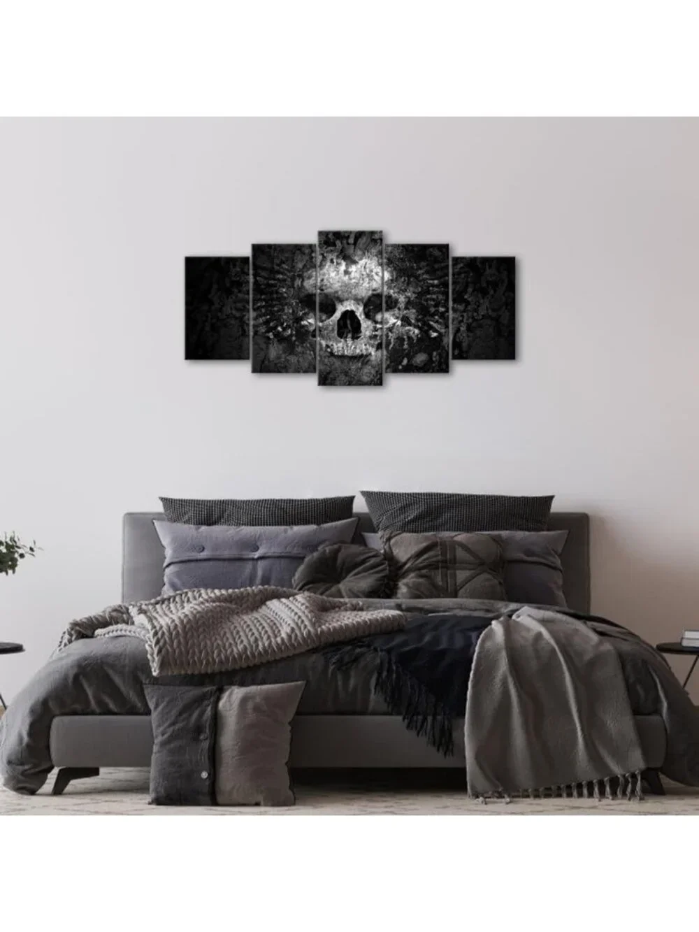 5-Piece Black & White Skull Canvas Art Set - Abstract Halloween Wall Decor